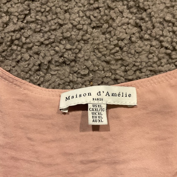 Maison d’Amelie Paris Anthropologie Light Pink V-Neck Shirt Top Blouse Y2K sz XL - Picture 2 of 6